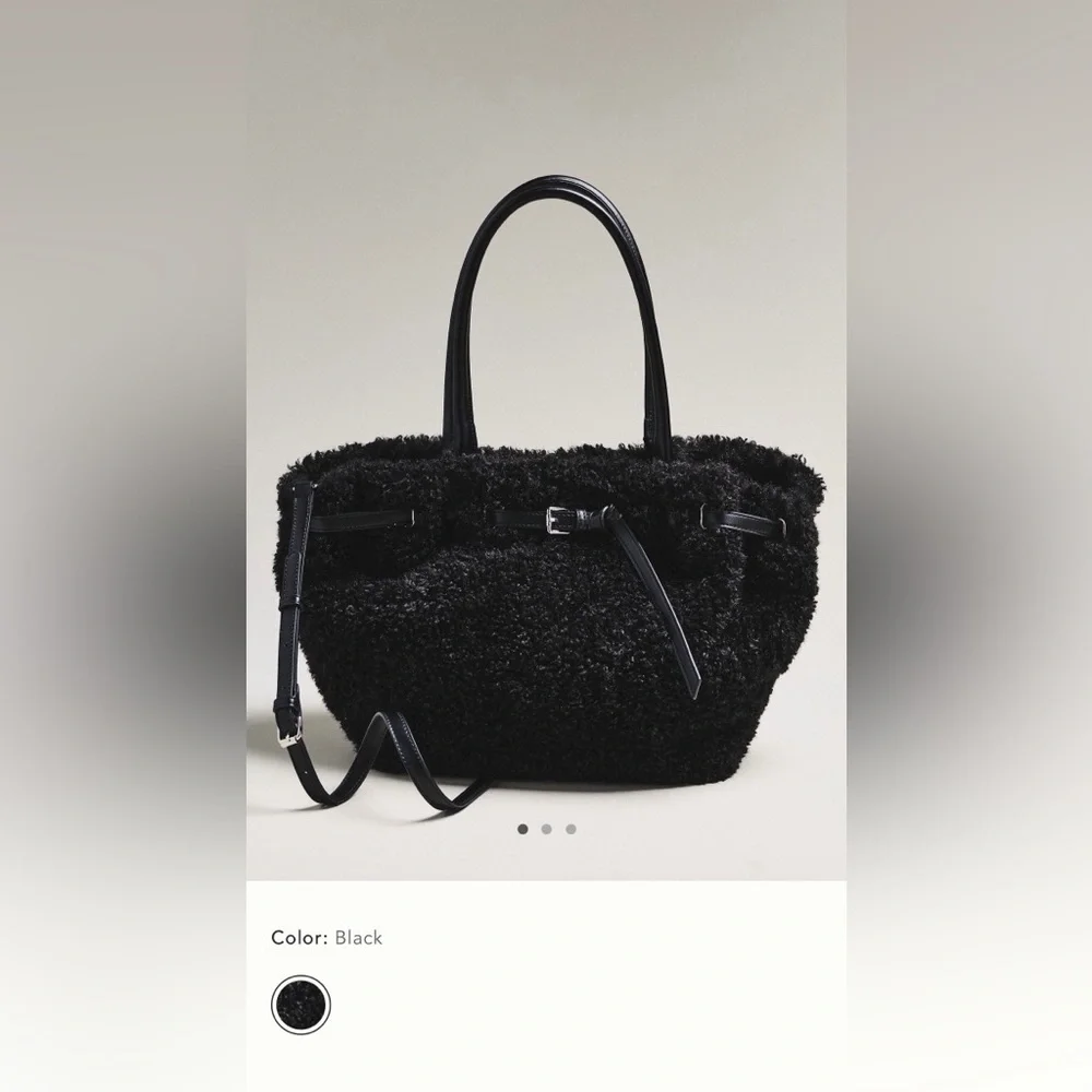 NWT new Anthropologie belted Sherpa tote bag crossbody black fuzzy